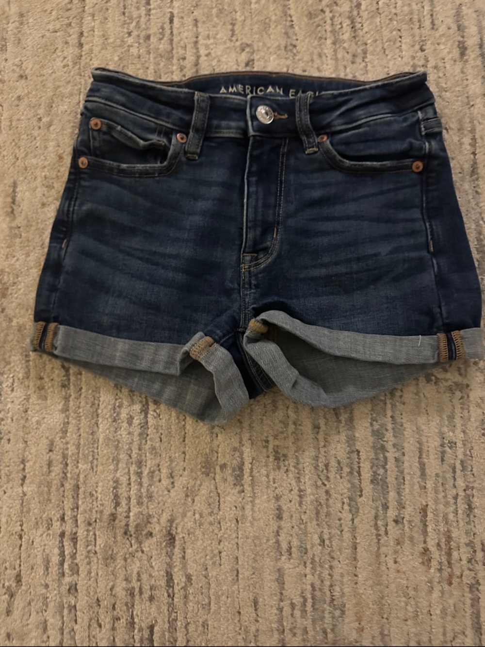 American Eagle Outfitters Dark Blue Rolled-Hem Denim Shorts
